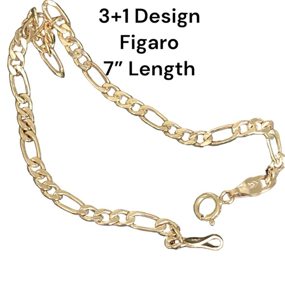NWT GENUINE 10K GOLD BRACELET MADE IN ITALY. FIGARO DESIGN 3+1. - Picture 2 of 5
